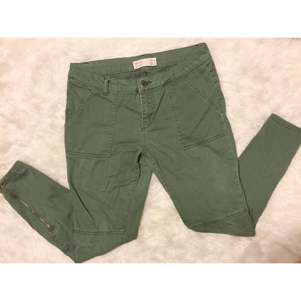 Army green skinny with zipper